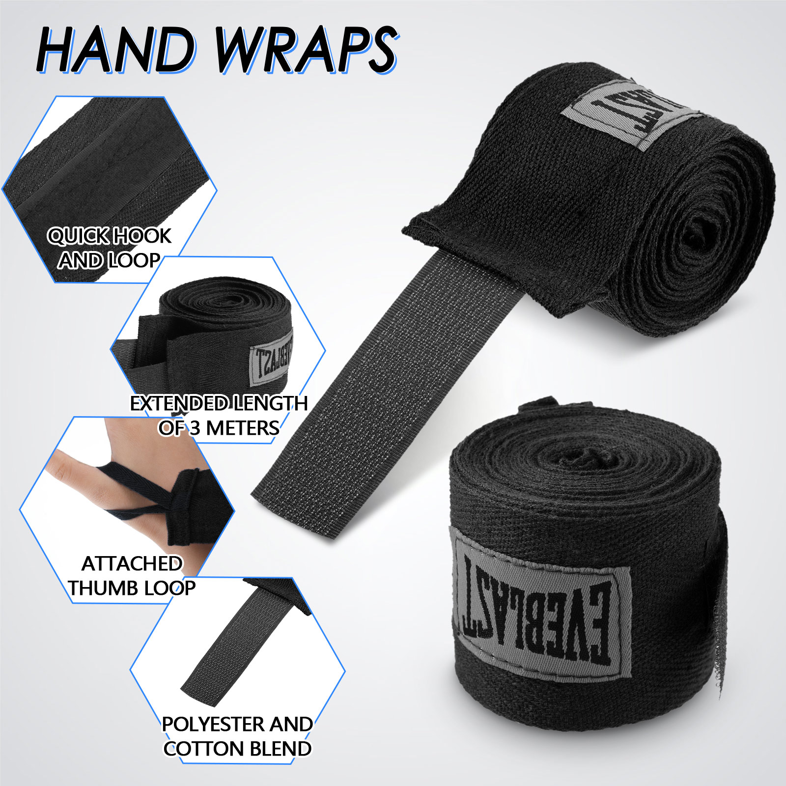 Wrist Wraps Fitness - Bandages de boxe en coton, bandes