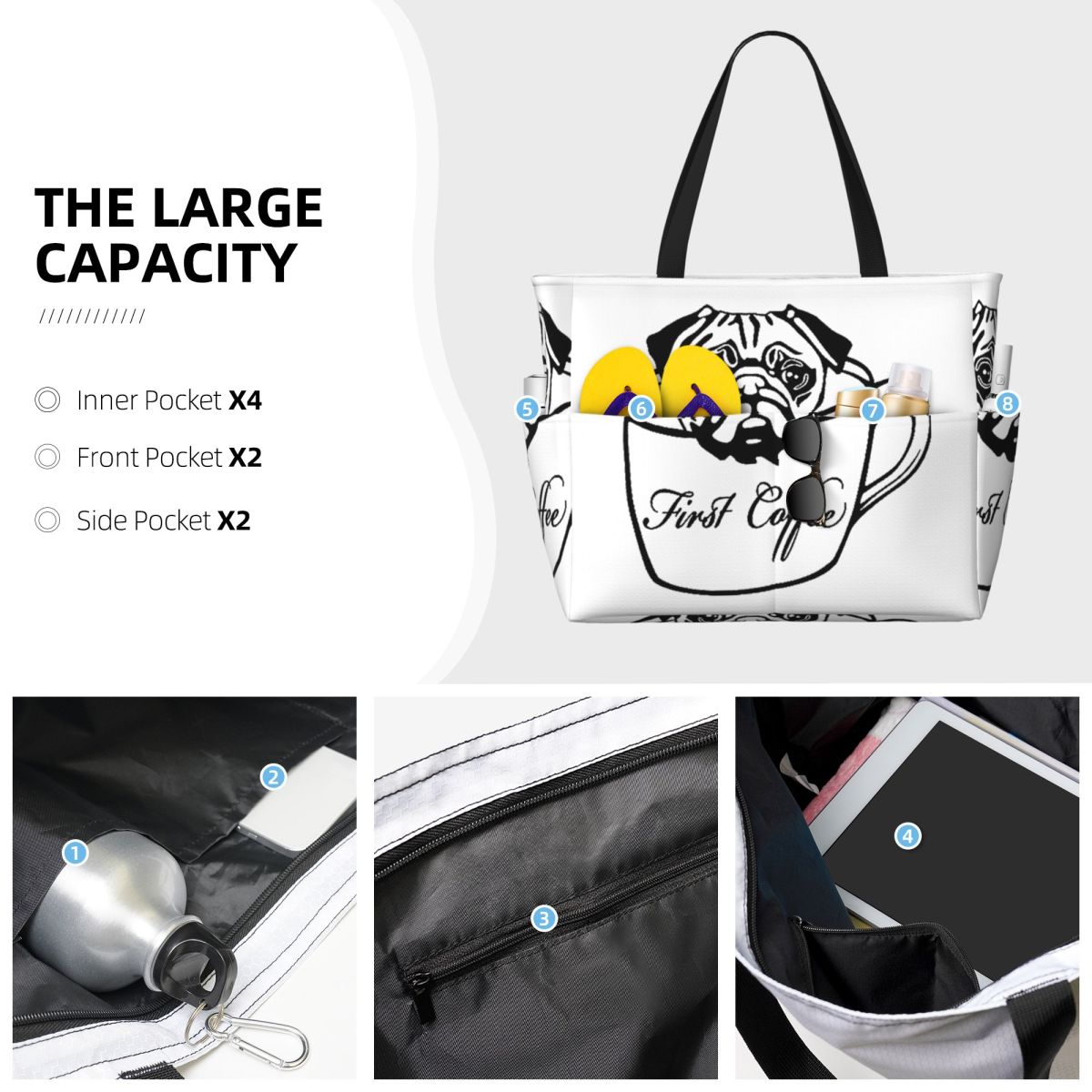 Pug First Coffee Beach Tote Ba - Yoga Fitness First avis et prix